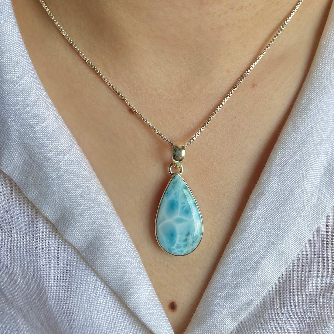 Premium Larimar Pendant - Elegant 925 Sterling Silver Jewelry