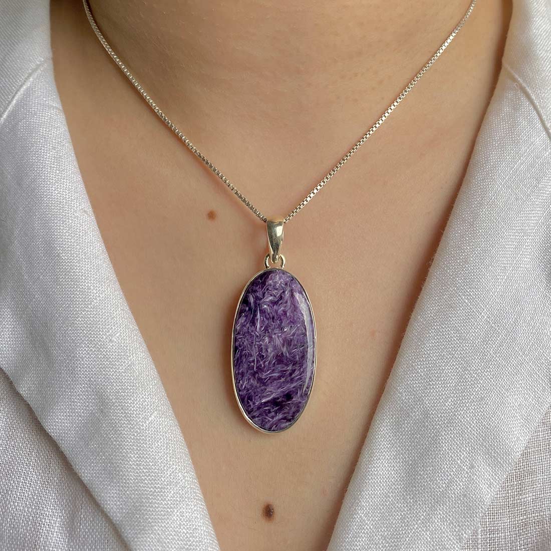 Premium Charoite Pendant - Elegant Purple Stone Jewelry