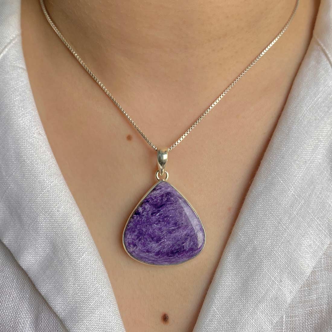 Premium Charoite Pendant - CHR-P-37 | Elegant Purple Statement Jewelry