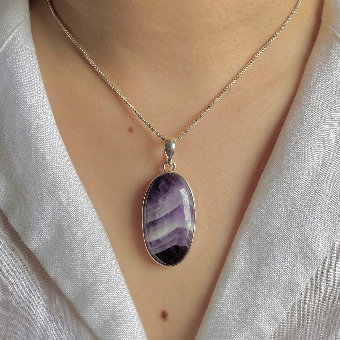 Premium Amethyst Lace Agate Pendant - Elegant 925 Sterling Silver Jewelry