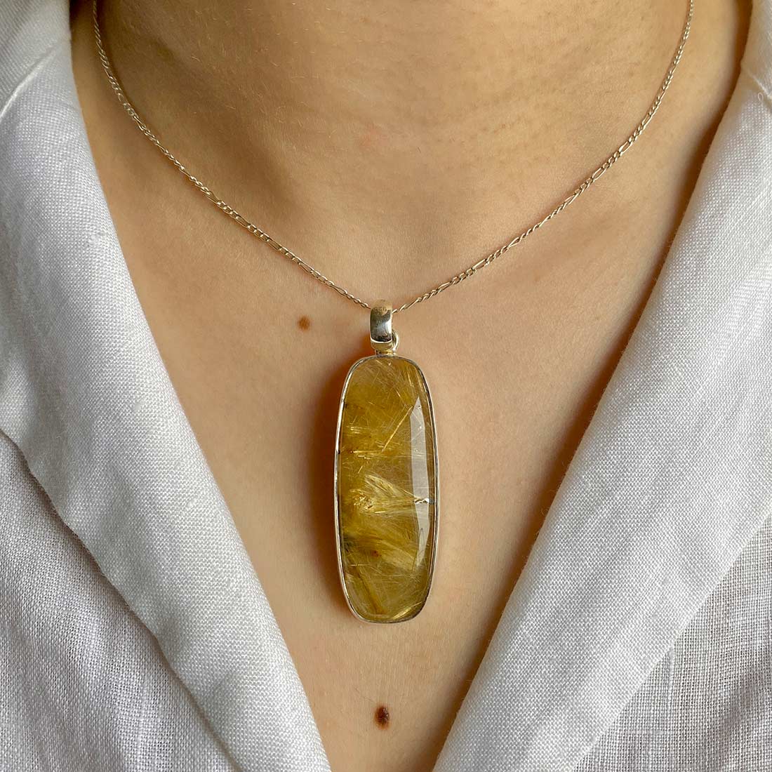 Premium Golden Rutile Statement Pendant - Elegant 925 Sterling Silver