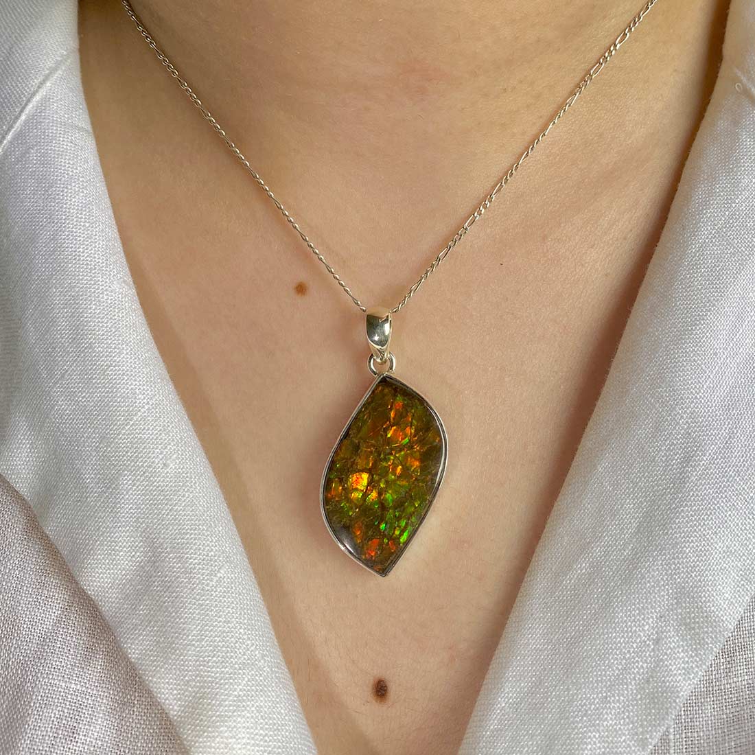 Premium Ammolite Pendant - Elegant 925 Sterling Silver Jewelry