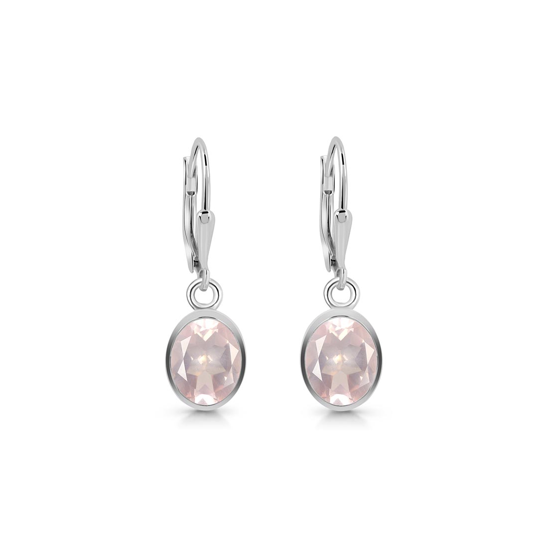 Premium Rose Quartz Leverback Earrings - Elegant 925 Sterling Silver