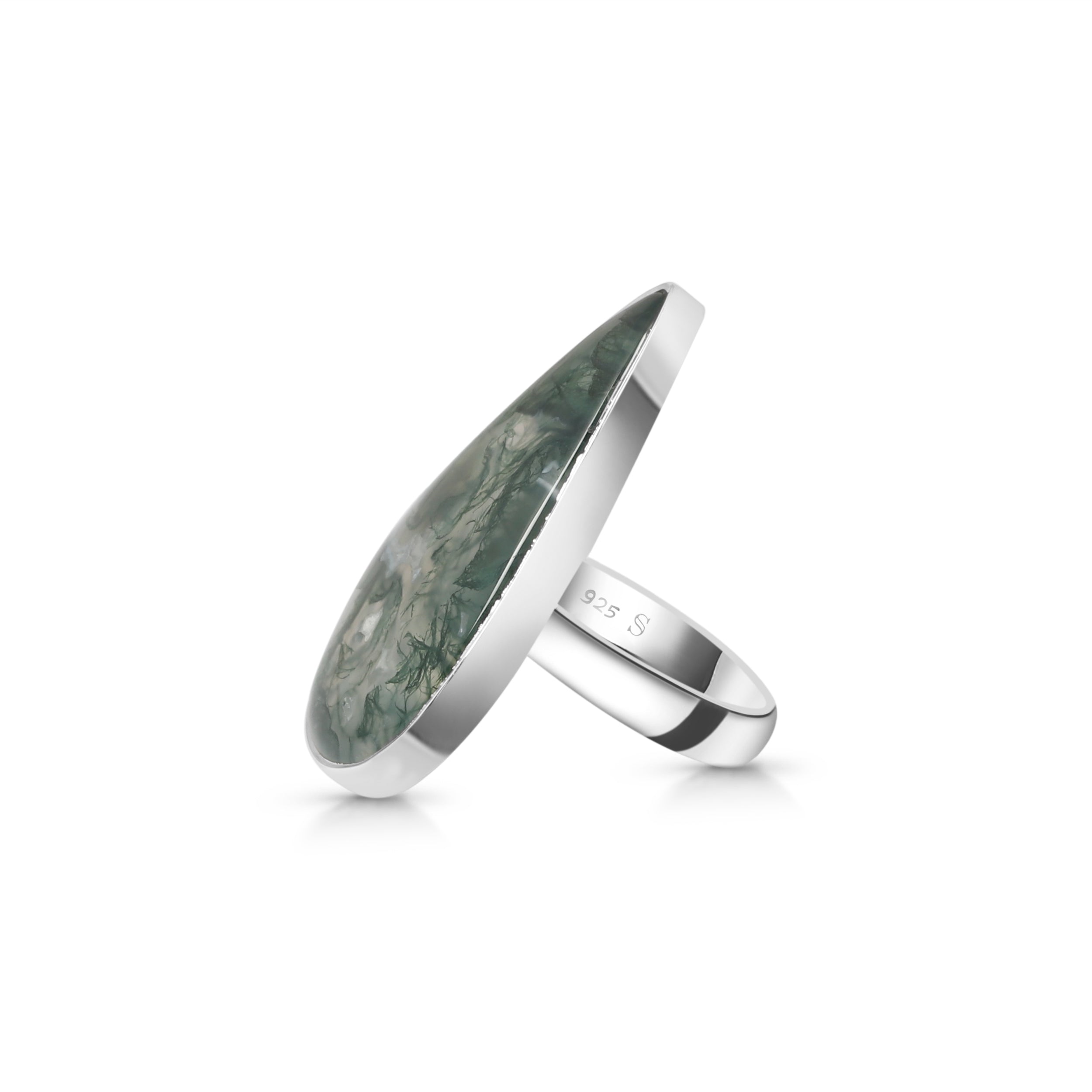 Premium Moss Agate Adjustable Ring - Elegant Statement Jewelry
