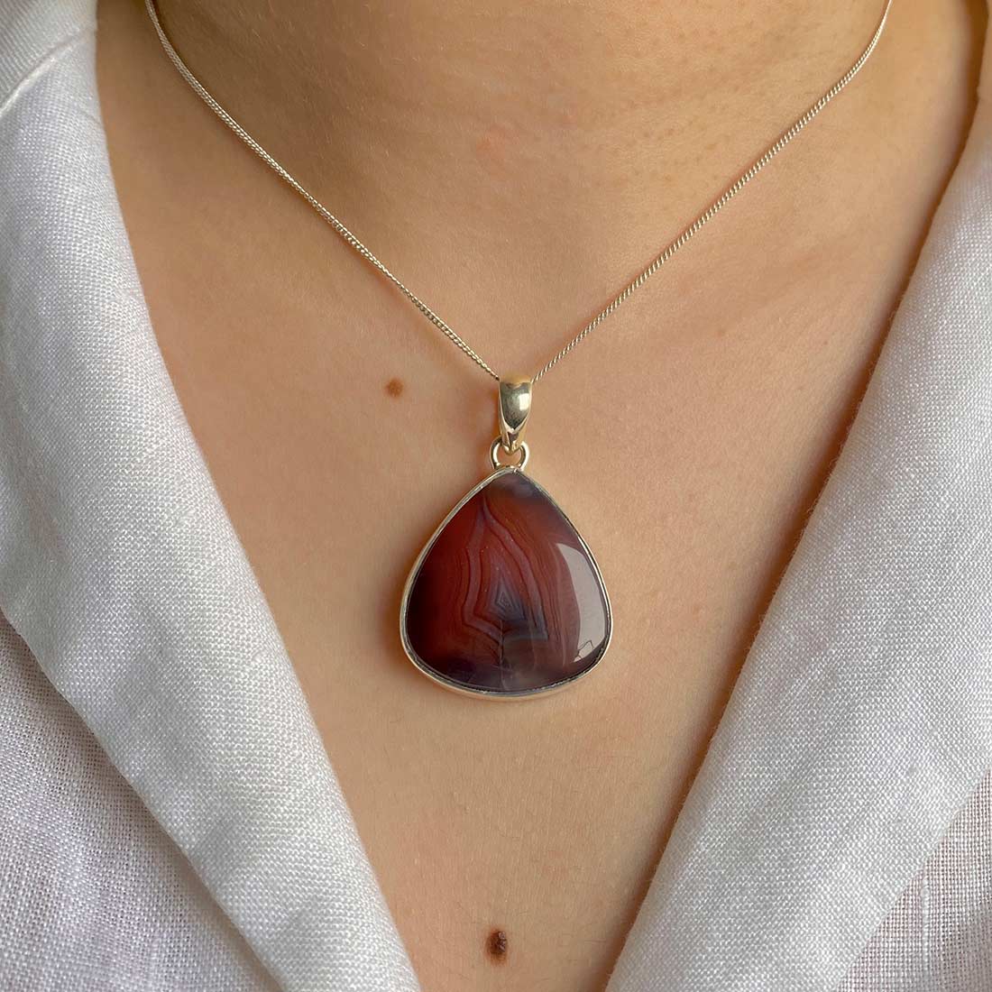 Premium Botswana Agate Statement Pendant - Elegant 925 Sterling Silver