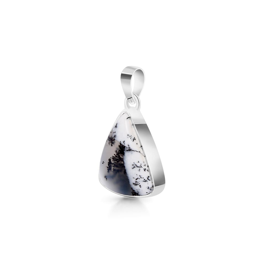 Premium Dendritic Agate Silver Pendant - Elegant Tree Leaf Design