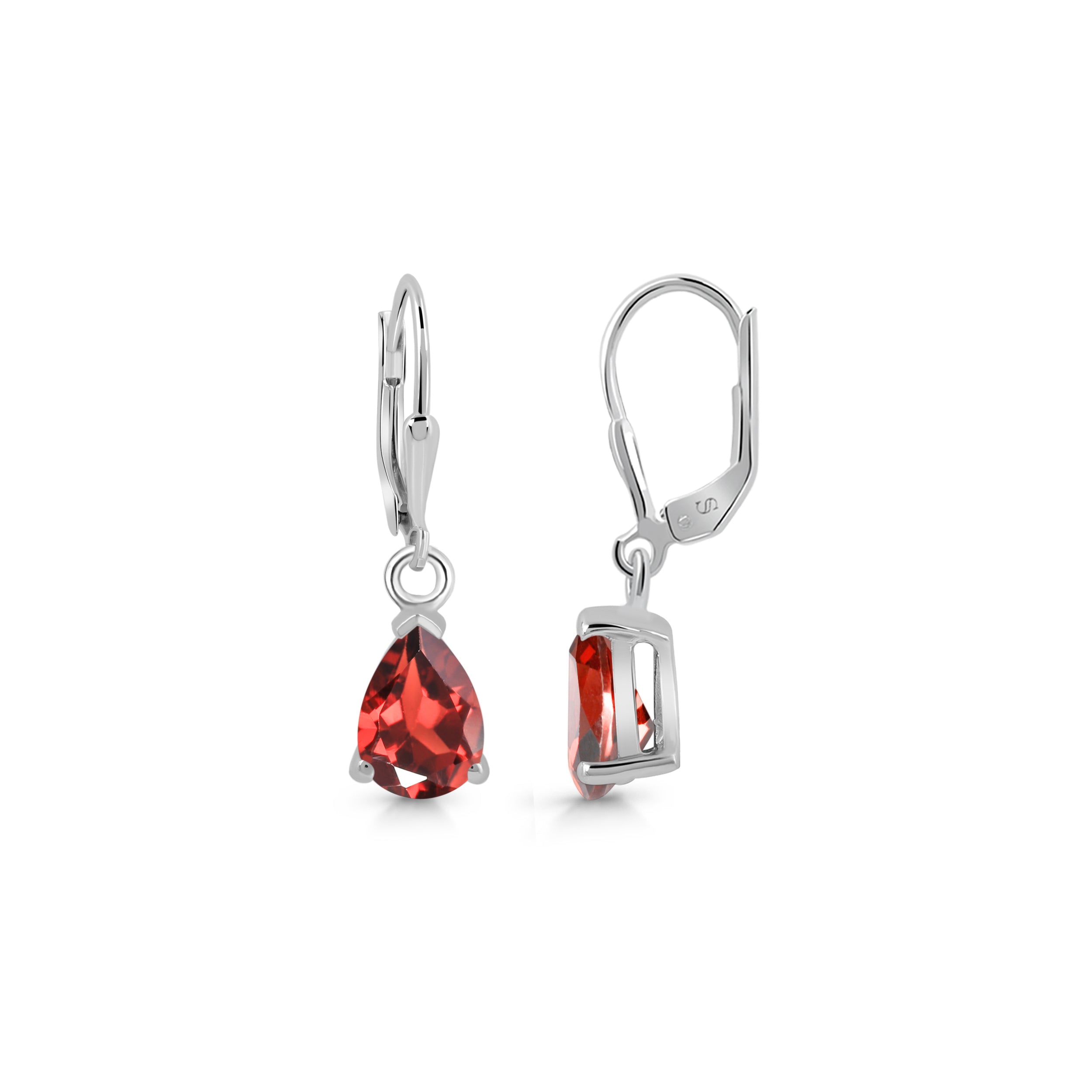 Premium Garnet Leverback Earrings - Elegant Rhodium Vermeil Design (GAR-SE-676)