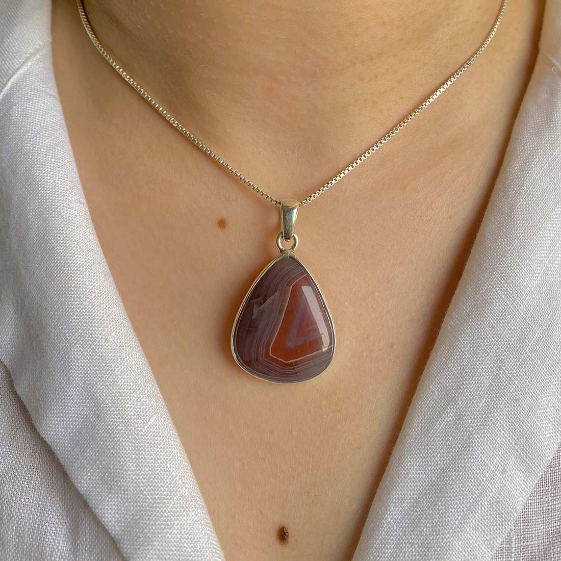 Premium Botswana Agate Healing Pendant - Elegant Sterling Silver Design (RBA-P-2)