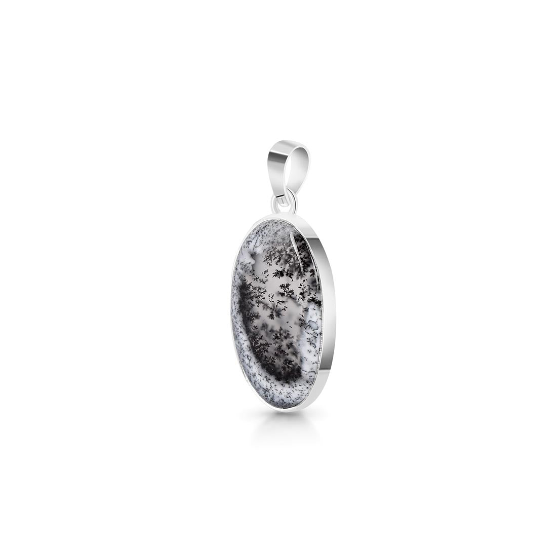 Premium Dendritic Agate Silver Pendant - Elegant Minimalist Jewelry