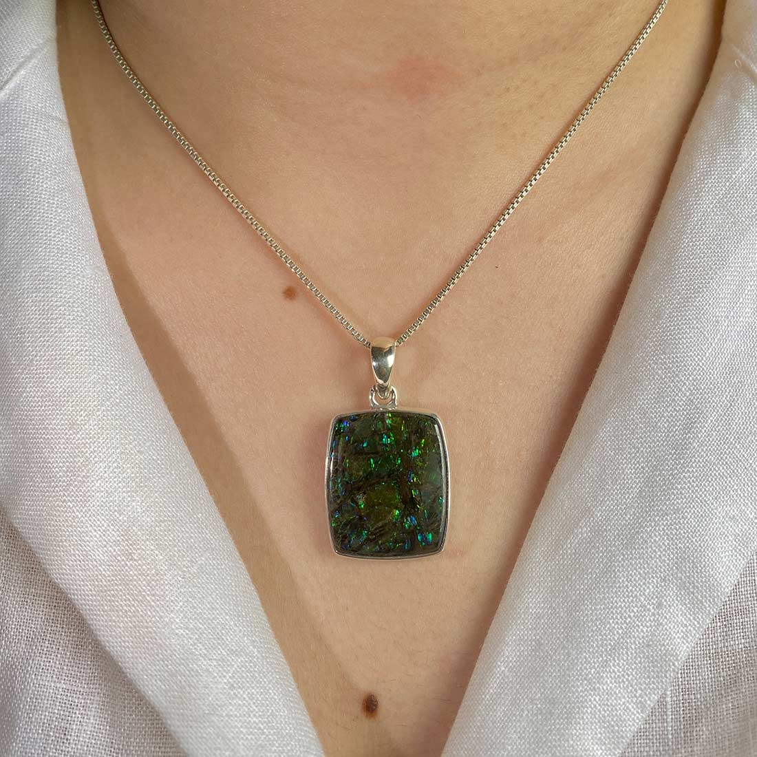 Ultimate Sagacia Ammolite Pendant - Premium Silver Jewelry (AML-P-13)