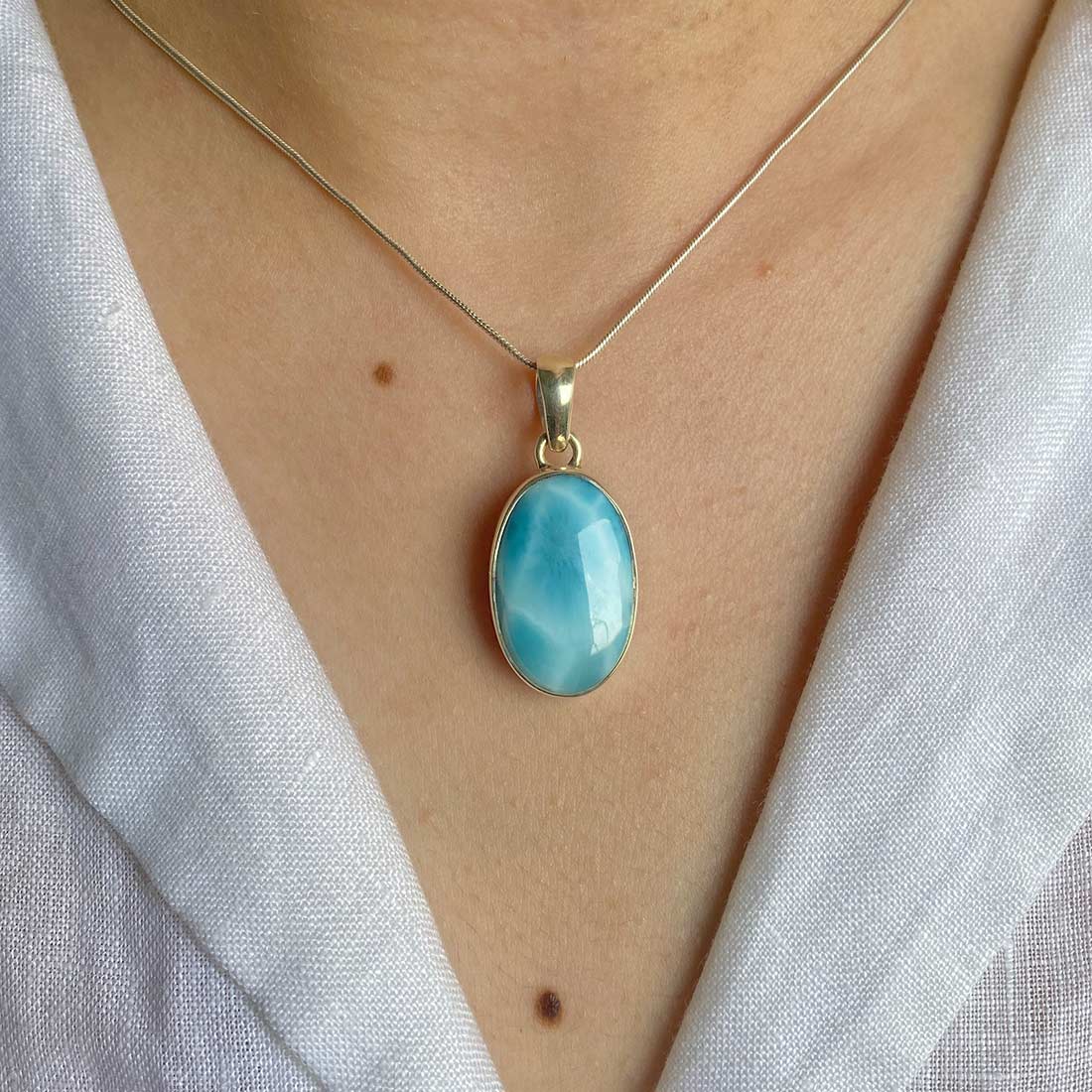 Premium Larimar Healing Pendant - Elegant Silver Jewelry