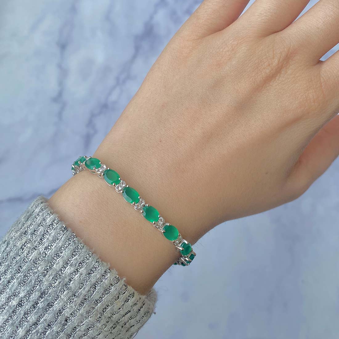 Premium Green Onyx Bracelet - Elegant 925 Sterling Silver Jewelry (GRO-SB-108)