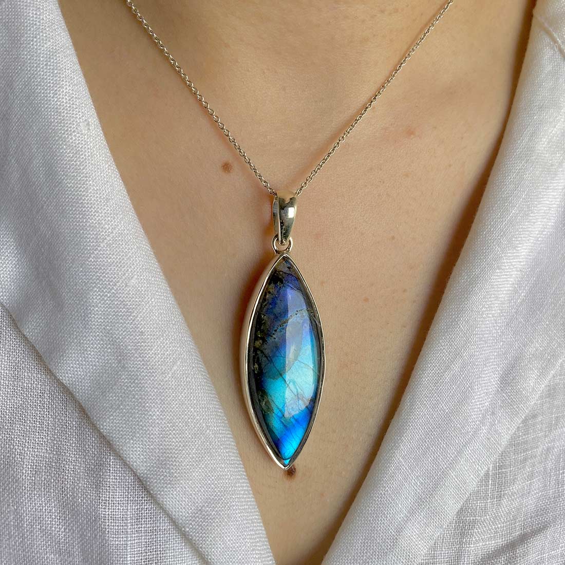 Premium Labradorite Silver Pendant - Elegant Transformation Jewelry