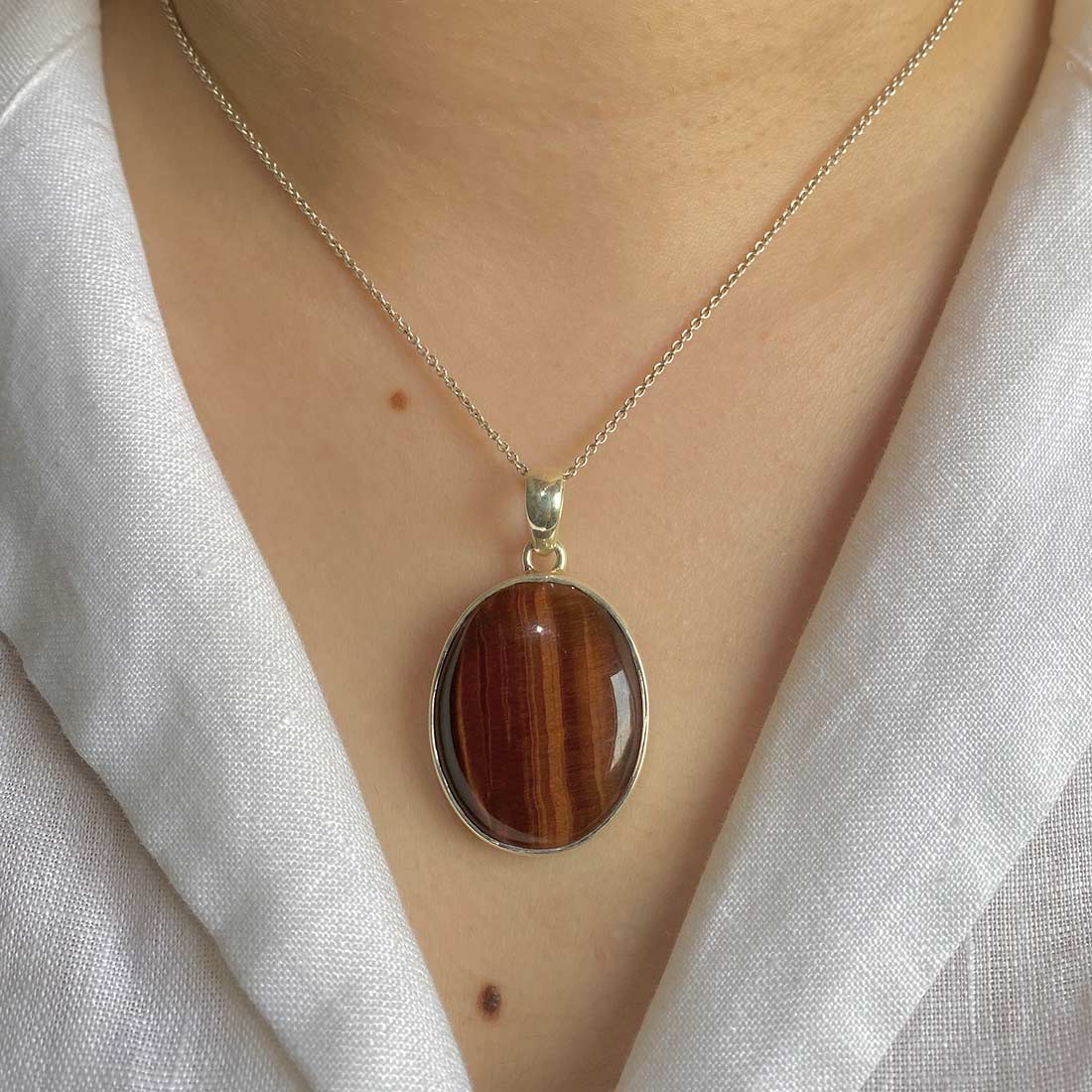 Premium Red Tiger Eye Pendant - Sterling Silver Statement Piece