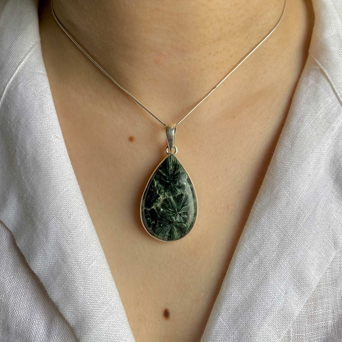 Premium Seraphinite Pendant - Elegant 925 Sterling Silver Jewelry (SER-P-12)