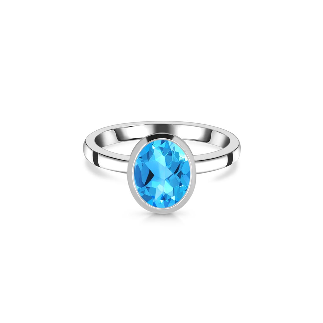 Premium Swiss Blue Topaz Silver Ring - Elegant Oval-Cut Jewelry