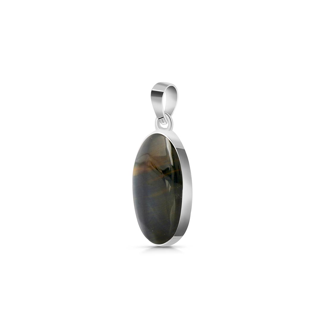 Premium Blue Tiger Eye Pendant - Elegant Sterling Silver Jewelry