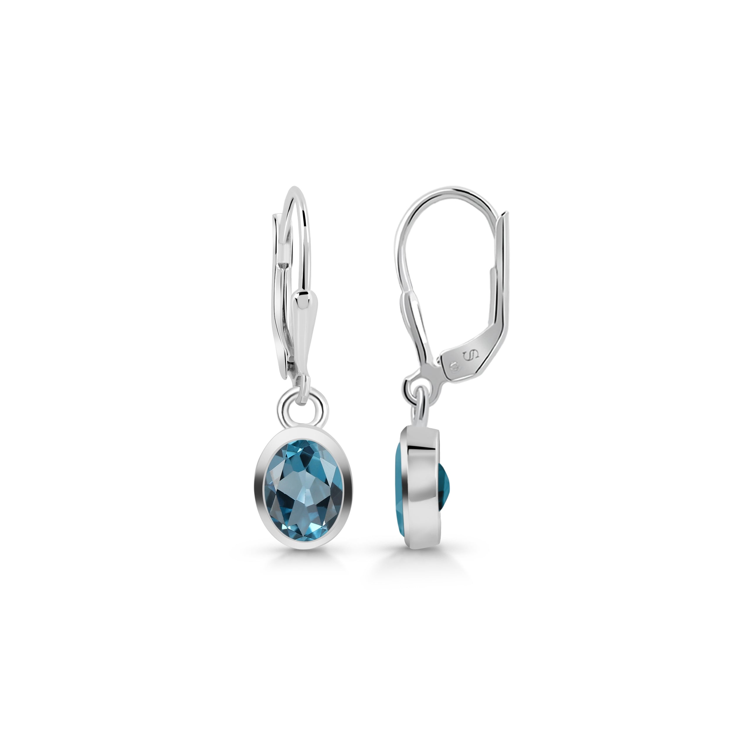 Premium London Blue Topaz Leverback Earrings - Elegant Silver Jewelry