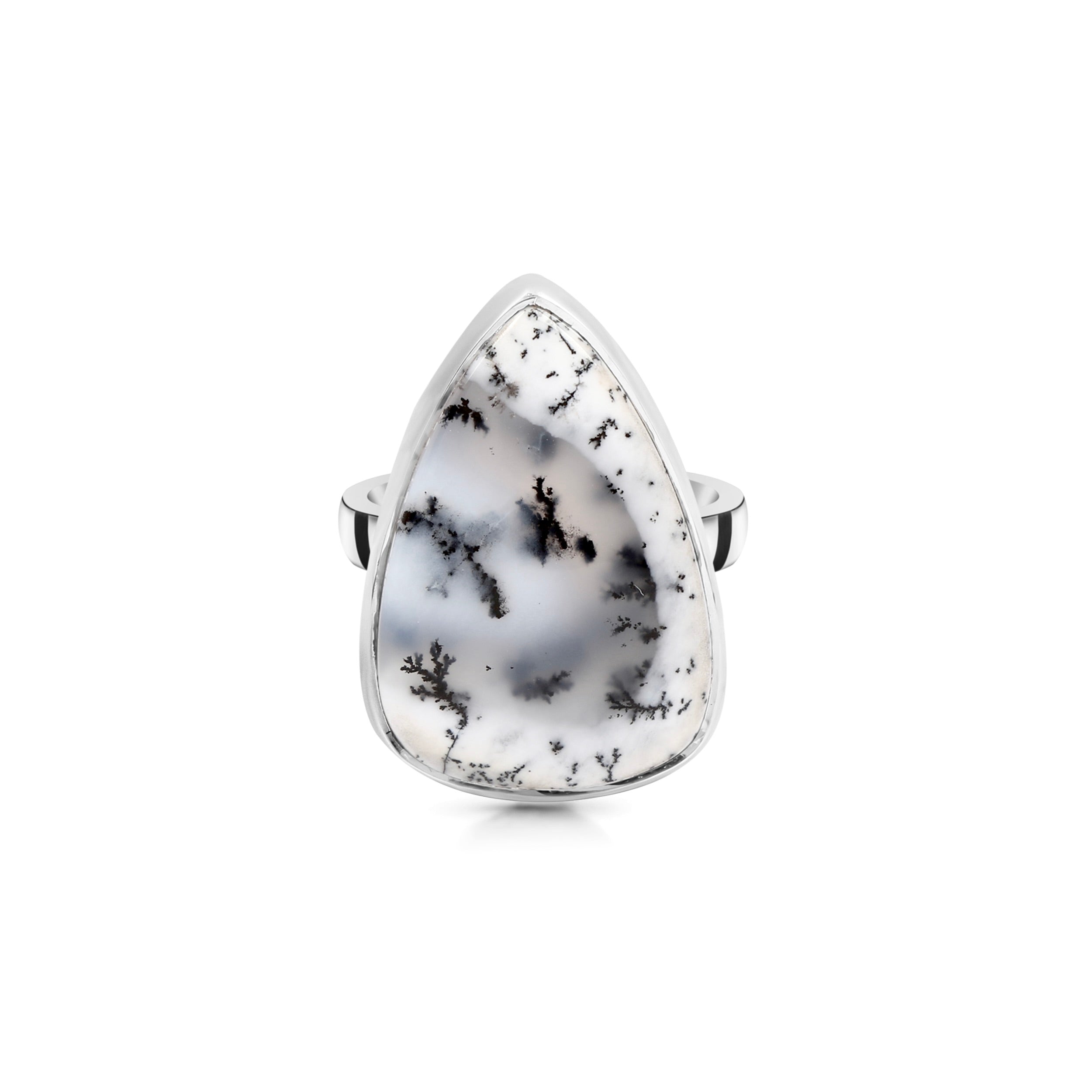 Premium Dendritic Agate Adjustable Ring - Elegant Statement Piece