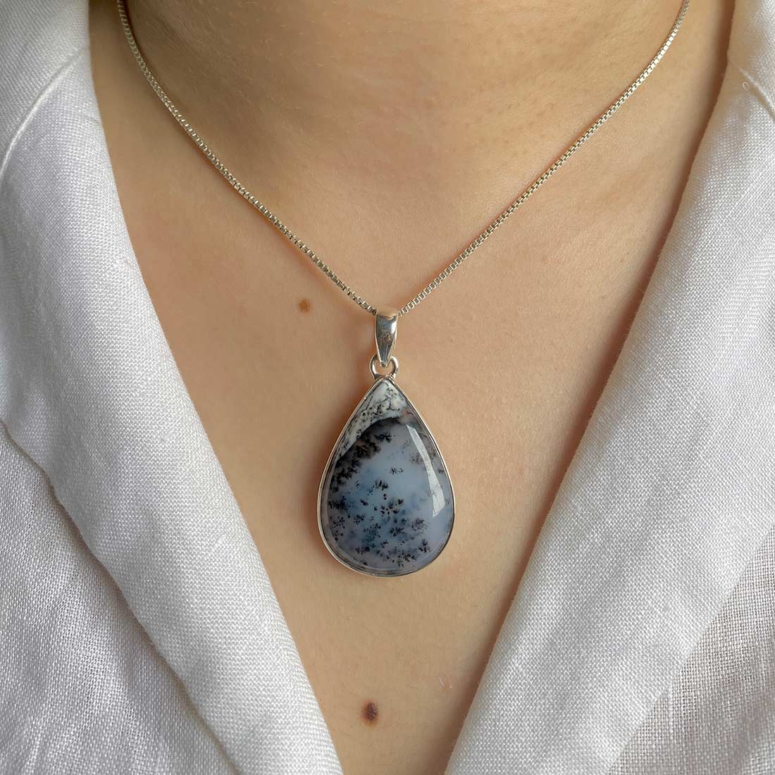 Premium Dendritic Agate Pendant - Elegant 925 Silver Jewelry