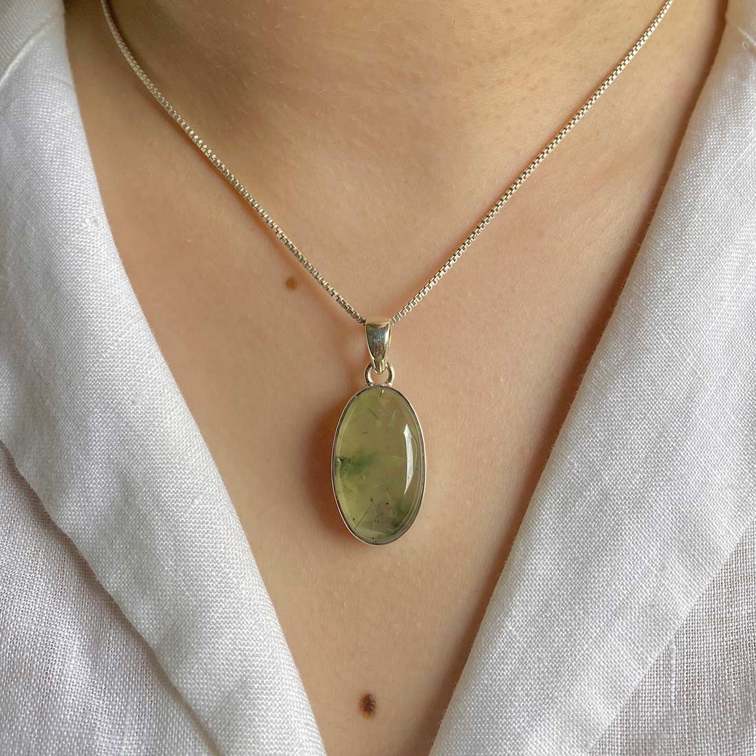 Premium Prehnite Pendant - Elegant 925 Sterling Silver Jewelry