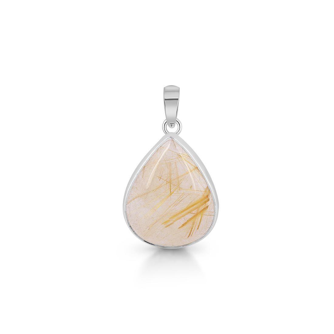 Premium Golden Rutile Pendant - Elegant Sterling Silver Jewelry (GDR-P-8)