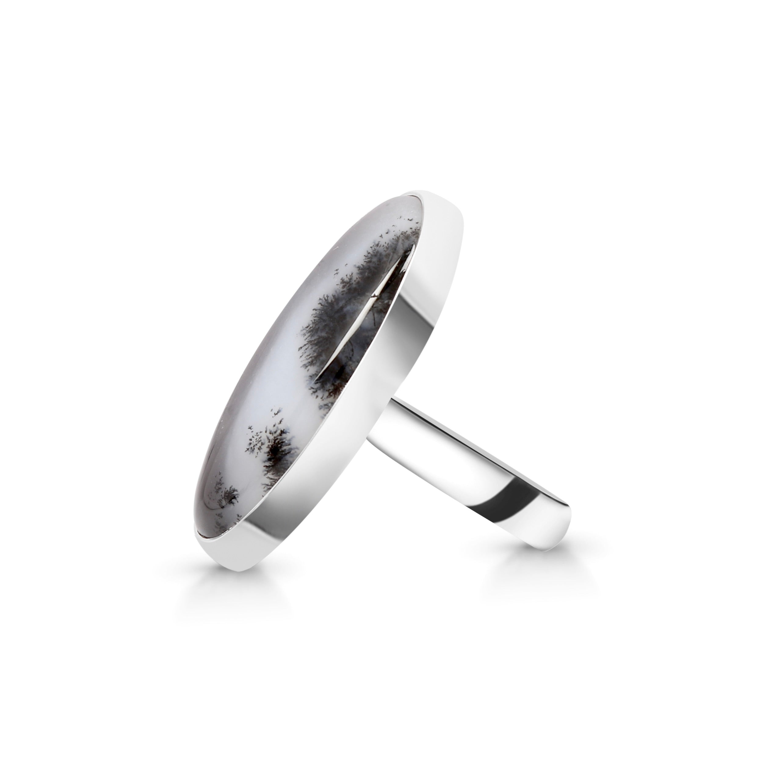 Premium Dendritic Agate Statement Ring - Elegant 925 Sterling Silver