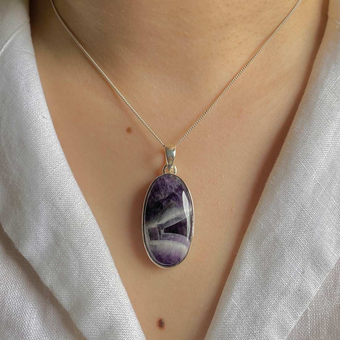 Premium Amethyst Lace Agate Pendant - Elegant Sterling Silver Jewelry