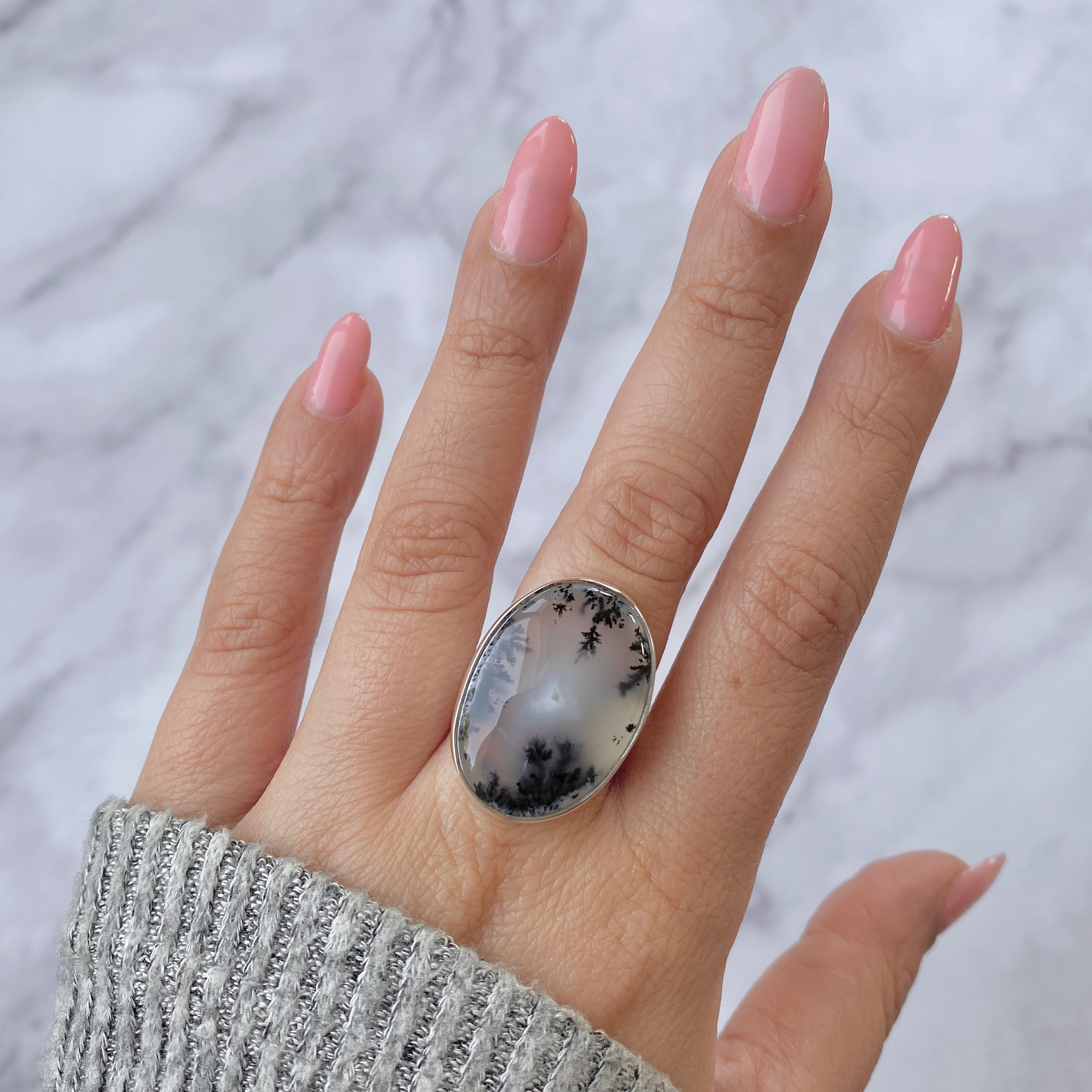 Premium Dendritic Agate Statement Ring - Sterling Silver (DDA-R-21)