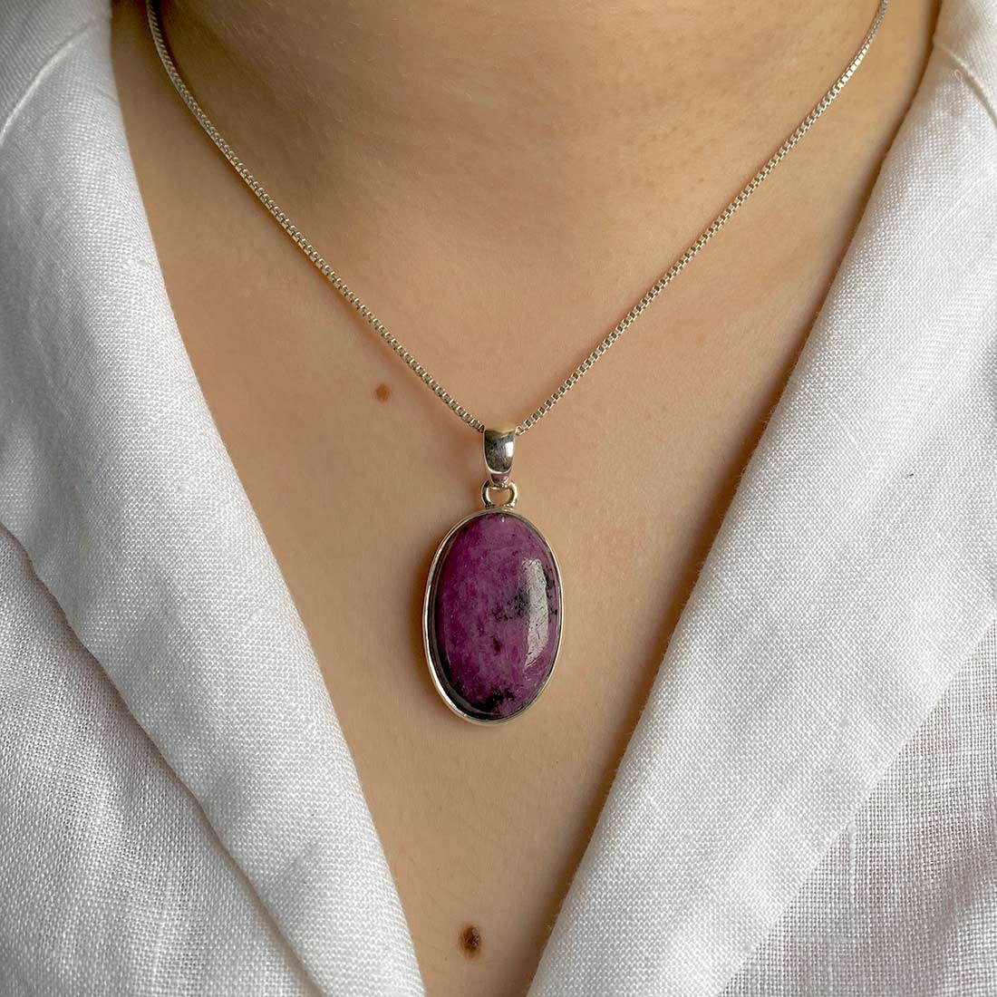 Premium Pink Ruby Zoisite Pendant - Elegant 925 Sterling Silver Jewelry