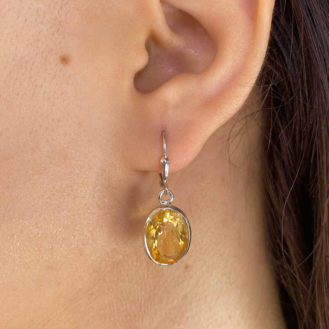 Premium Citrine Leverback Earrings - Elegant Yellow Gemstone Jewelry