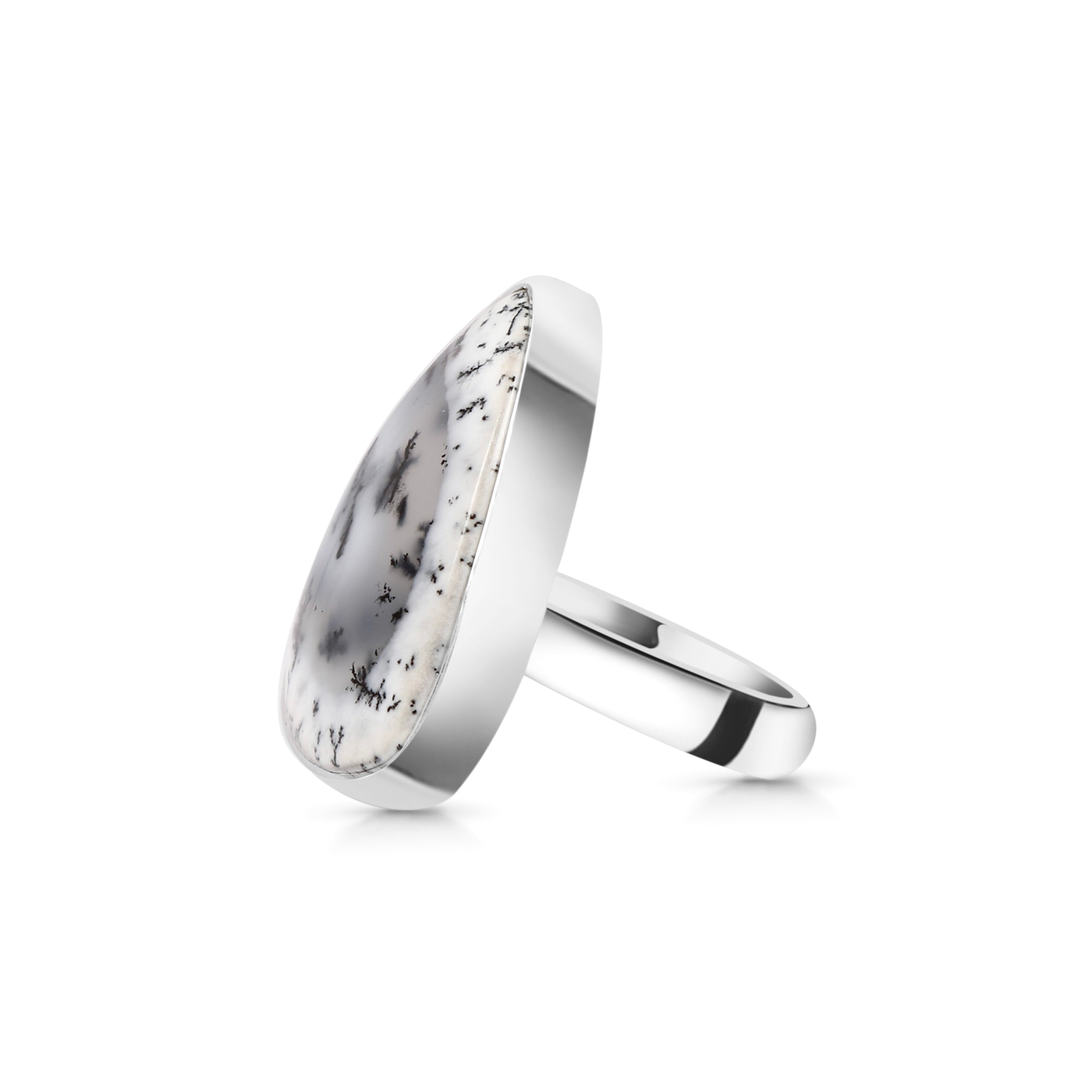 Premium Dendritic Agate Adjustable Ring - Elegant Statement Piece