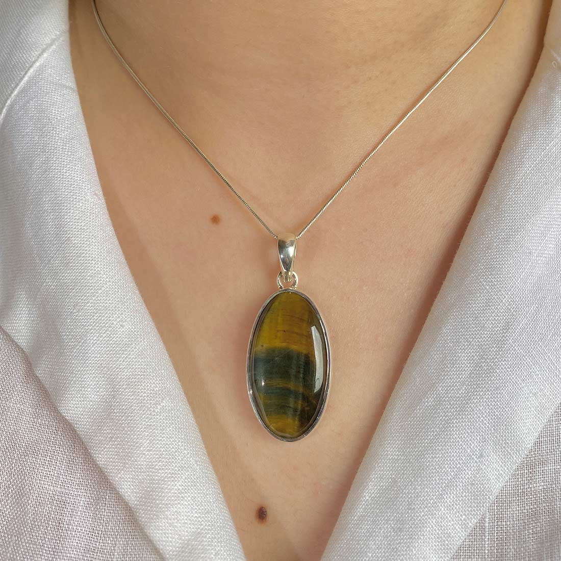 Premium Blue Tiger Eye Pendant - Elegant Statement Jewelry