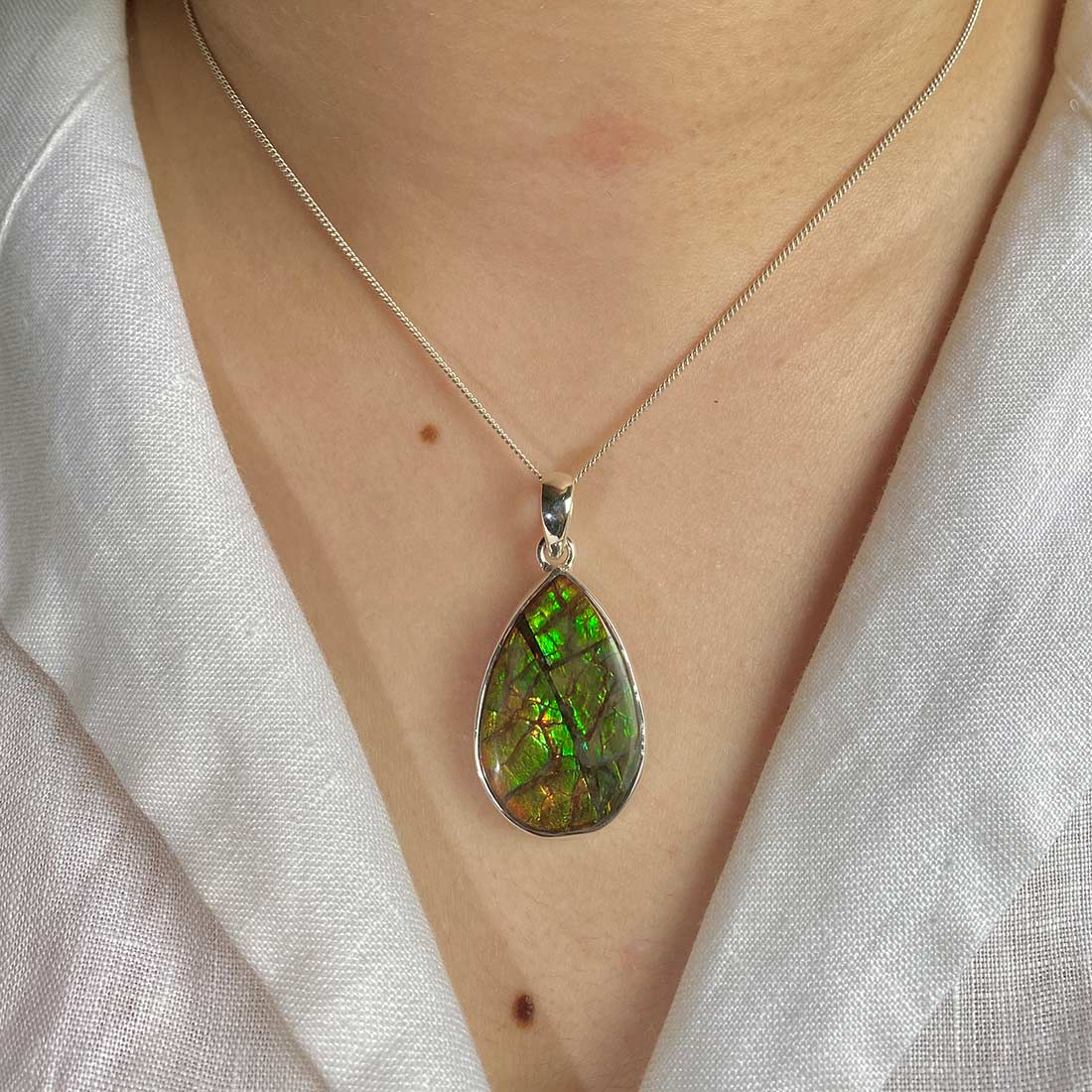 Premium Ammolite Pendant - Elegant 925 Sterling Silver Jewelry (AML-P-25)