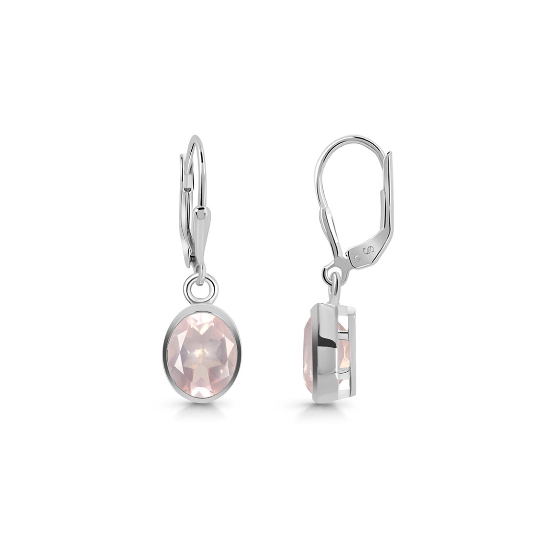 Premium Rose Quartz Leverback Earrings - Elegant 925 Sterling Silver