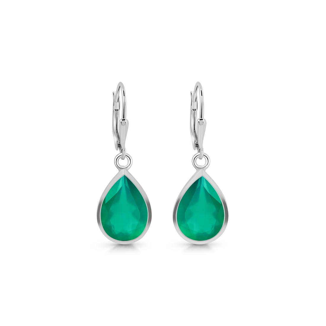 Premium Green Onyx Leverback Earrings - Elegant Pear-Cut Design