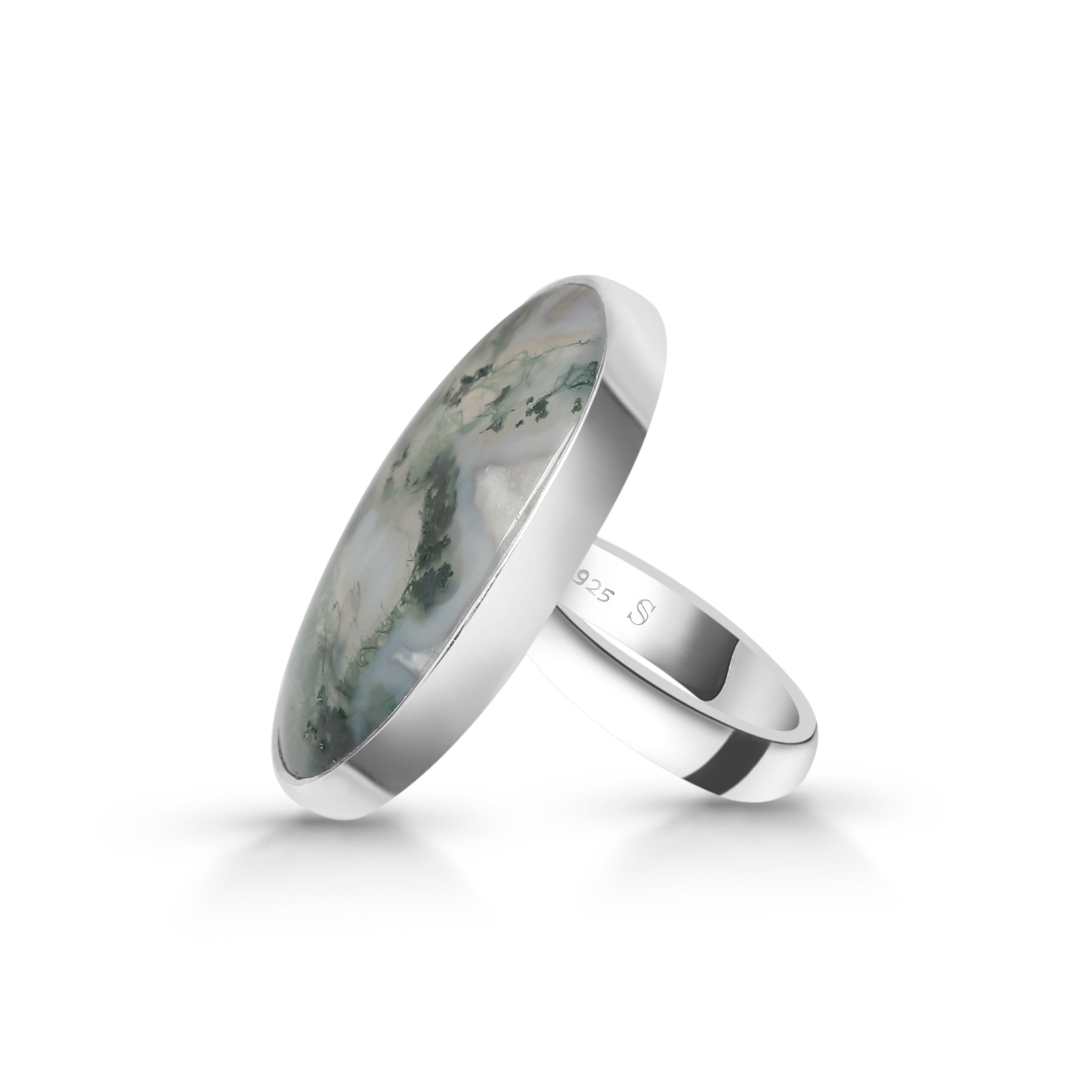 Premium Moss Agate Adjustable Ring - Elegant Statement Jewelry (MOA-R-28)