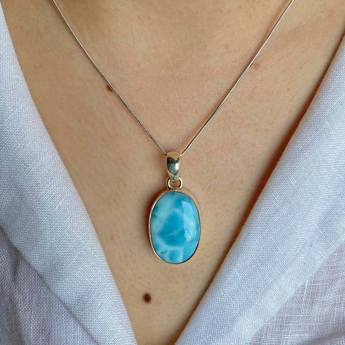 Premium Larimar Statement Pendant - Elegant Ocean Blue Design (LAR-P-27)