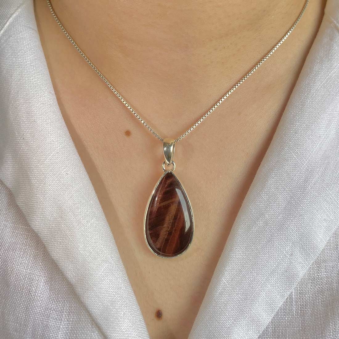 Premium Red Tiger Eye Pendant - 925 Sterling Silver (RTE-P-15)