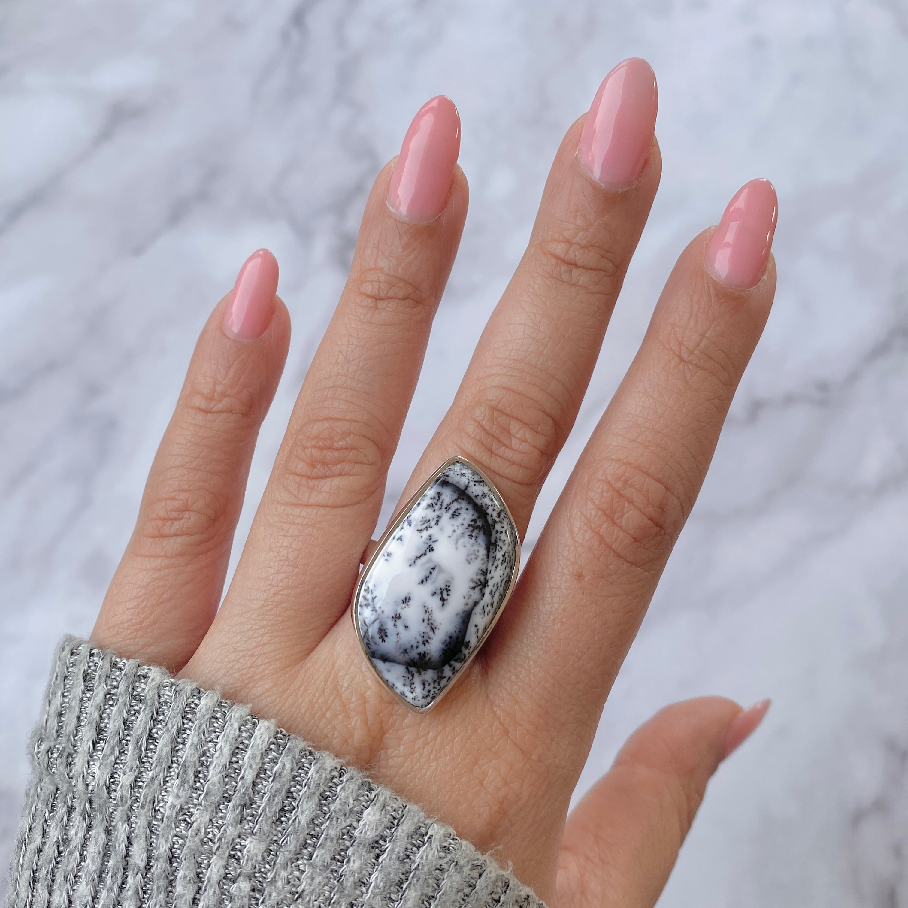 Premium Dendritic Agate Adjustable Ring - Ultimate Style (DDA-R-10)