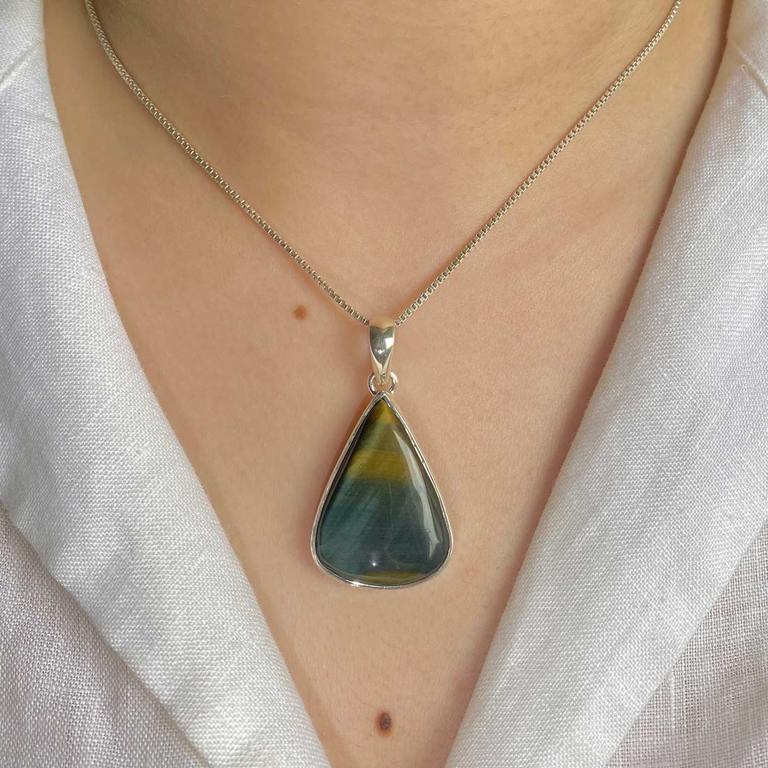 Premium Blue Tiger Eye Pendant - 925 Sterling Silver (BTE-P-25)