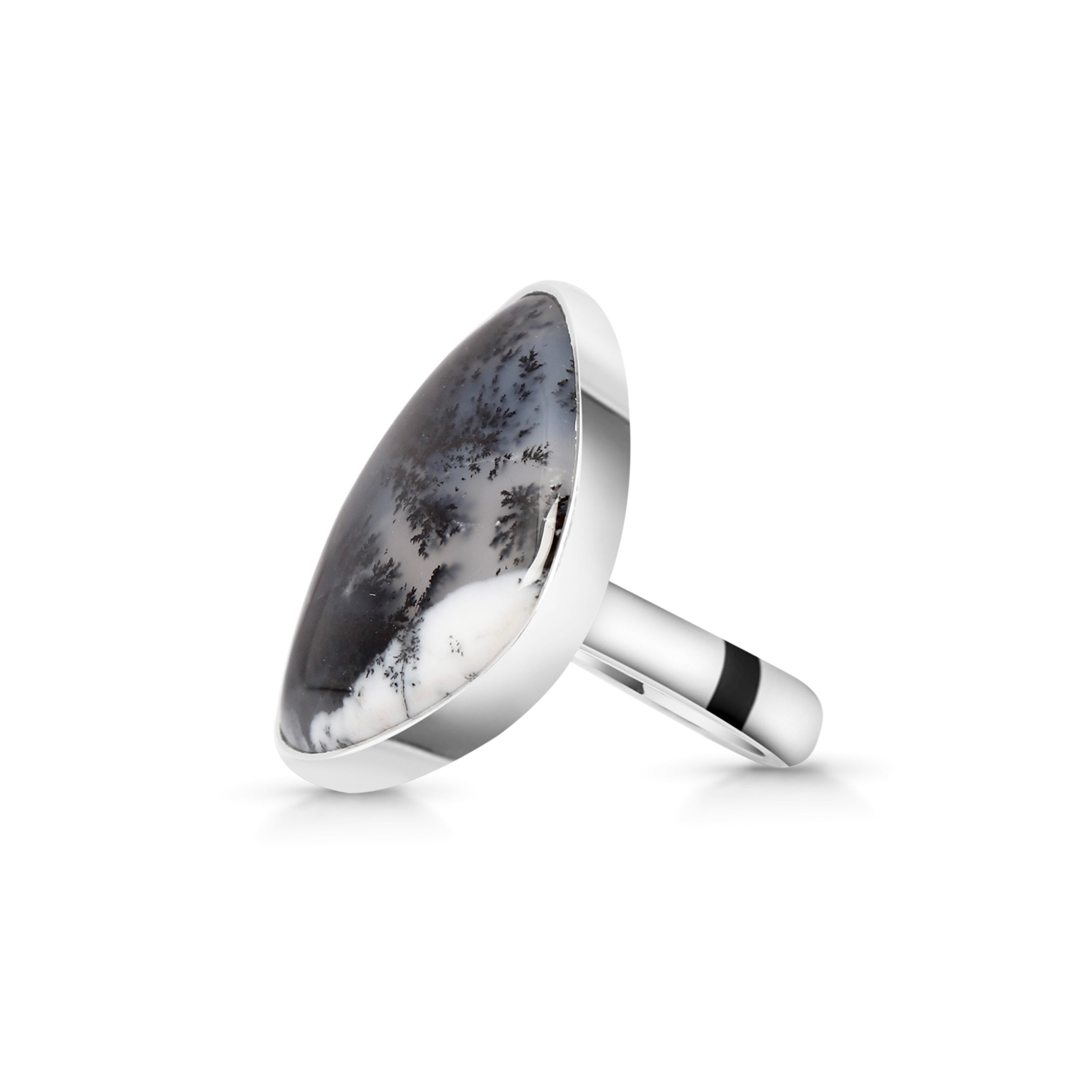 Premium Dendritic Agate Adjustable Ring - Elegant Tree-Inspired Design (DDA-R-32)