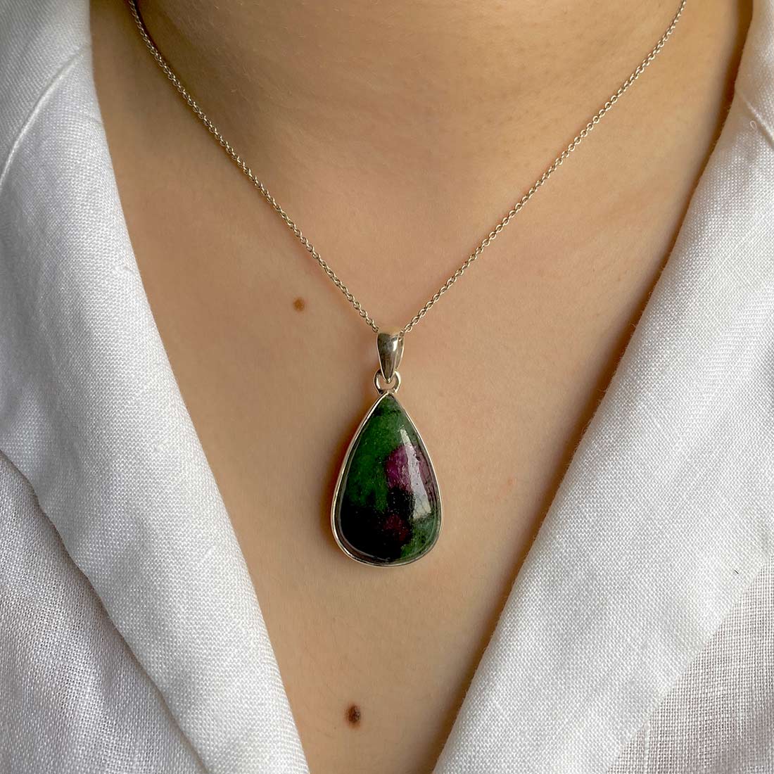 Premium Ruby Zoisite Pendant - Elegant 925 Sterling Silver Jewelry