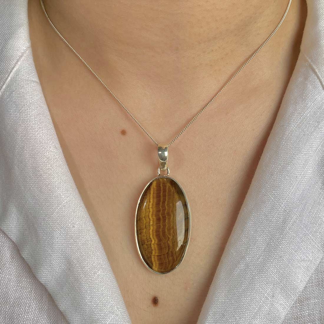 Premium Tiger Eye Pendant - Elegant Silver Statement Piece (TGE-P-30)