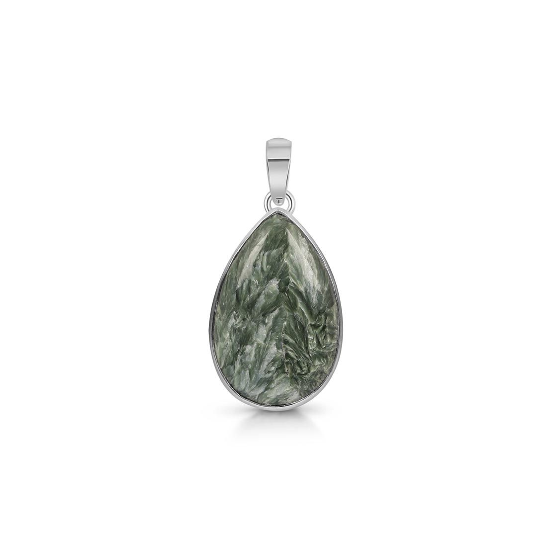 Premium Seraphinite Pendant - Elegant Green Stone Jewelry (SER-P-13)