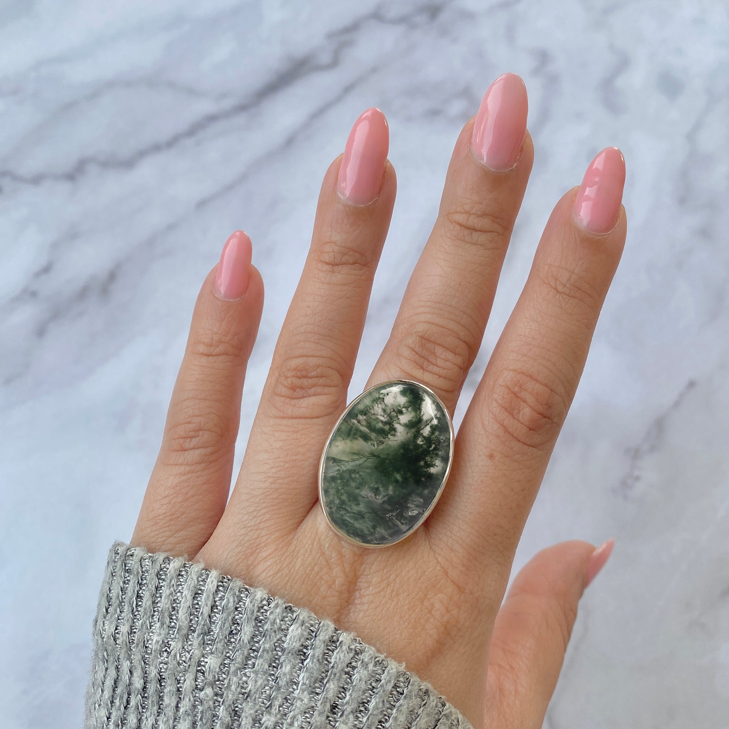 Premium Moss Agate Adjustable Ring - Elegant Statement Jewelry