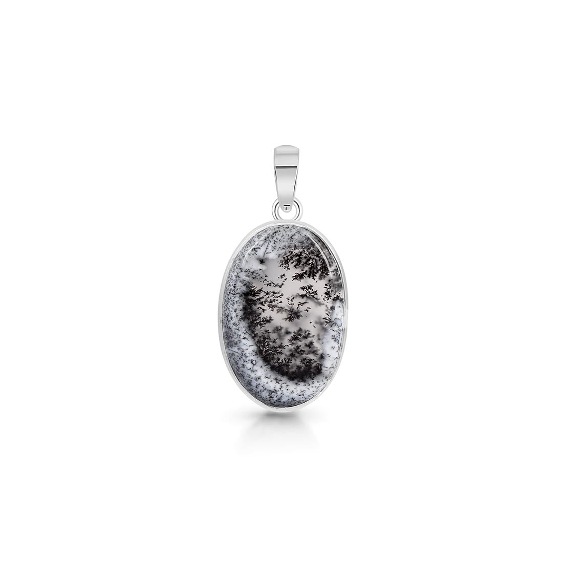 Premium Dendritic Agate Silver Pendant - Elegant Minimalist Jewelry