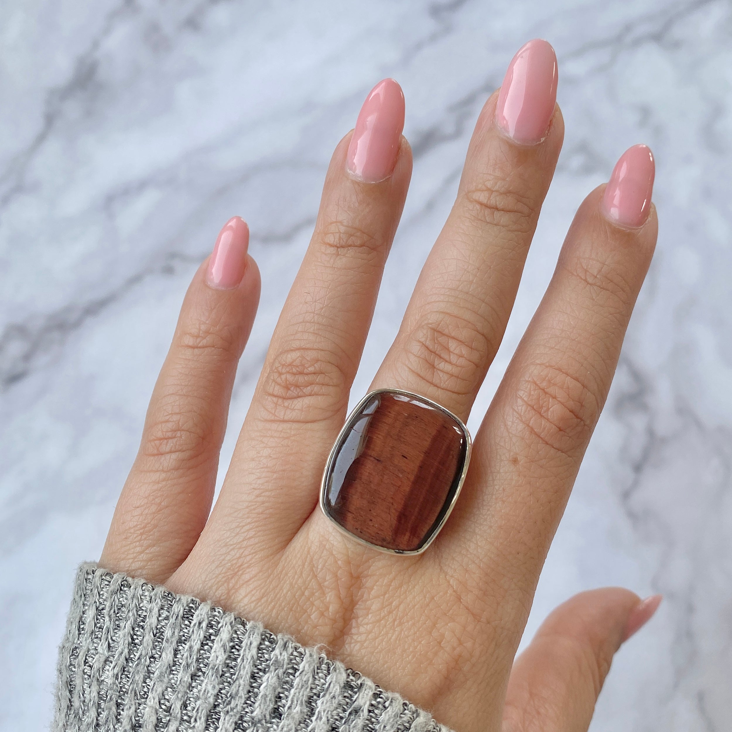 Premium Red Tiger Eye Adjustable Ring - Bold & Authentic (RTE-R-28)