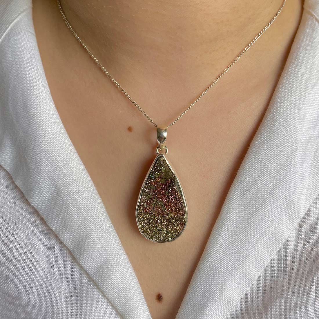 Ultimate Spectropyrite Druzy Pendant - Elegant Silver Statement Jewelry