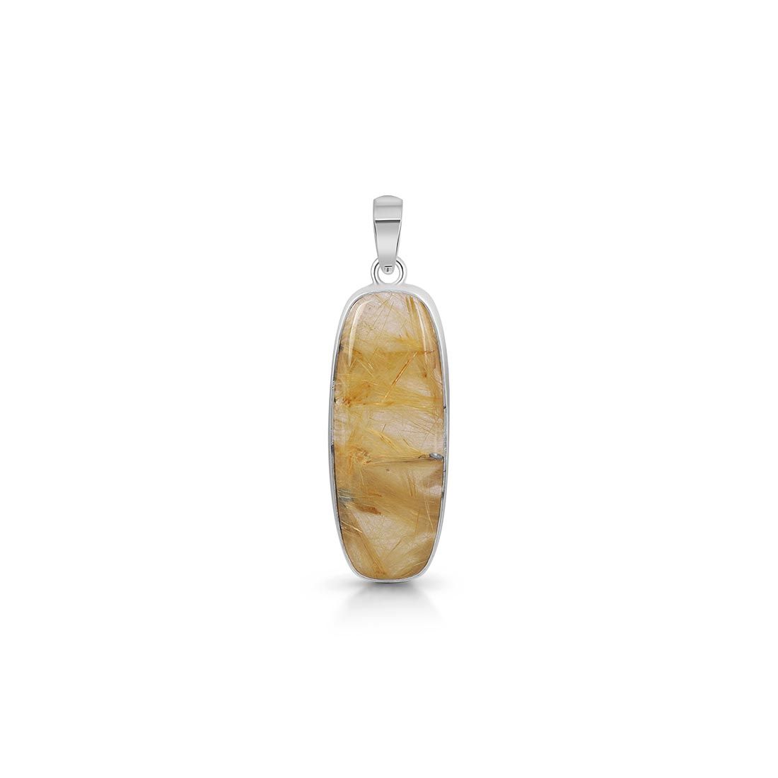 Premium Golden Rutile Statement Pendant - Elegant 925 Sterling Silver